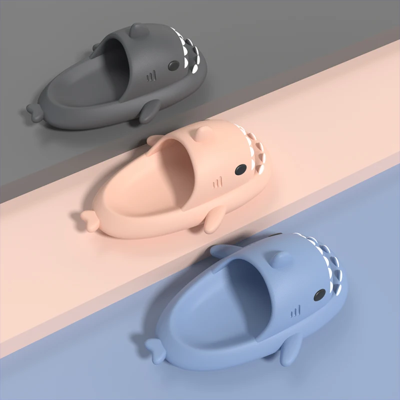 Pink Funny Shark Slides Thick bottom custom stock cloudy couples soft sole 3d bath shark shape slippers slides different colors