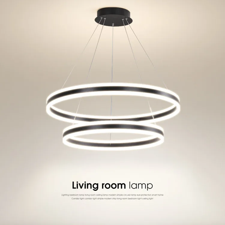 Black Base 2 Ring Pendent LED Chandelier 60W Dimbeautiful Bedroom Living Room Isolated Driver Ce Rohs Round Led Ceiling Light