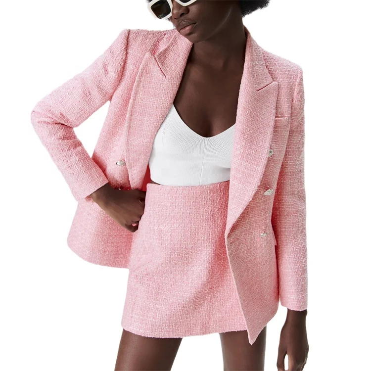 Latest Design Women Fashion tweed Plaid Blazer Elegant Coat Suit Long Sleeve Turn Down Collar Jacket Leisure British Style Suit