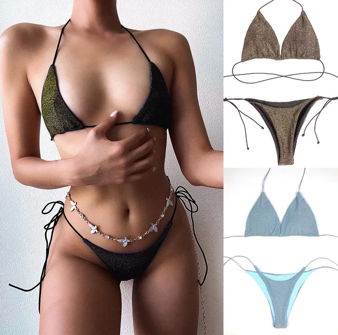 New Design Sexy High Waist Two Pieces Lace-up Bikini Set Swimsuit Women Swimwear