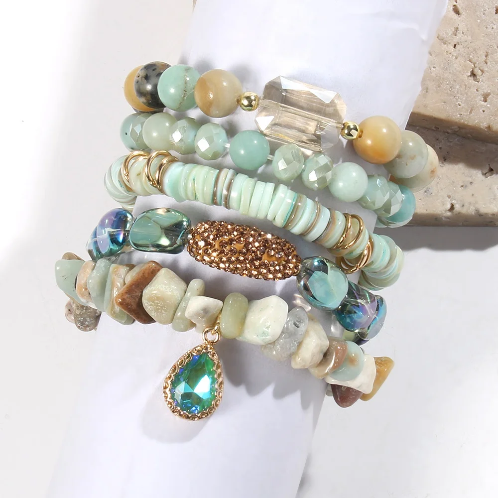 5 шт., Набор браслетов из натурального амазонита