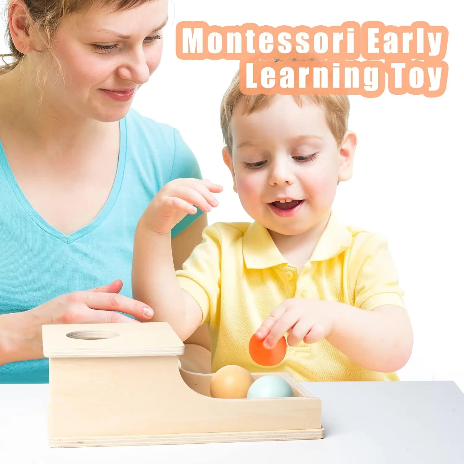W218 Montessori Toys for Babies 6-12 Months Object Permanence Box Wooden Ball Drop Toy Play for 6 Month 1 2 3 Year Old