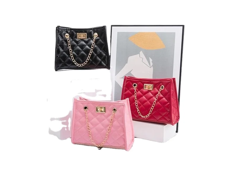 candy color fashion long gold color metal chain tote girls pink handbag pu leather women Bags