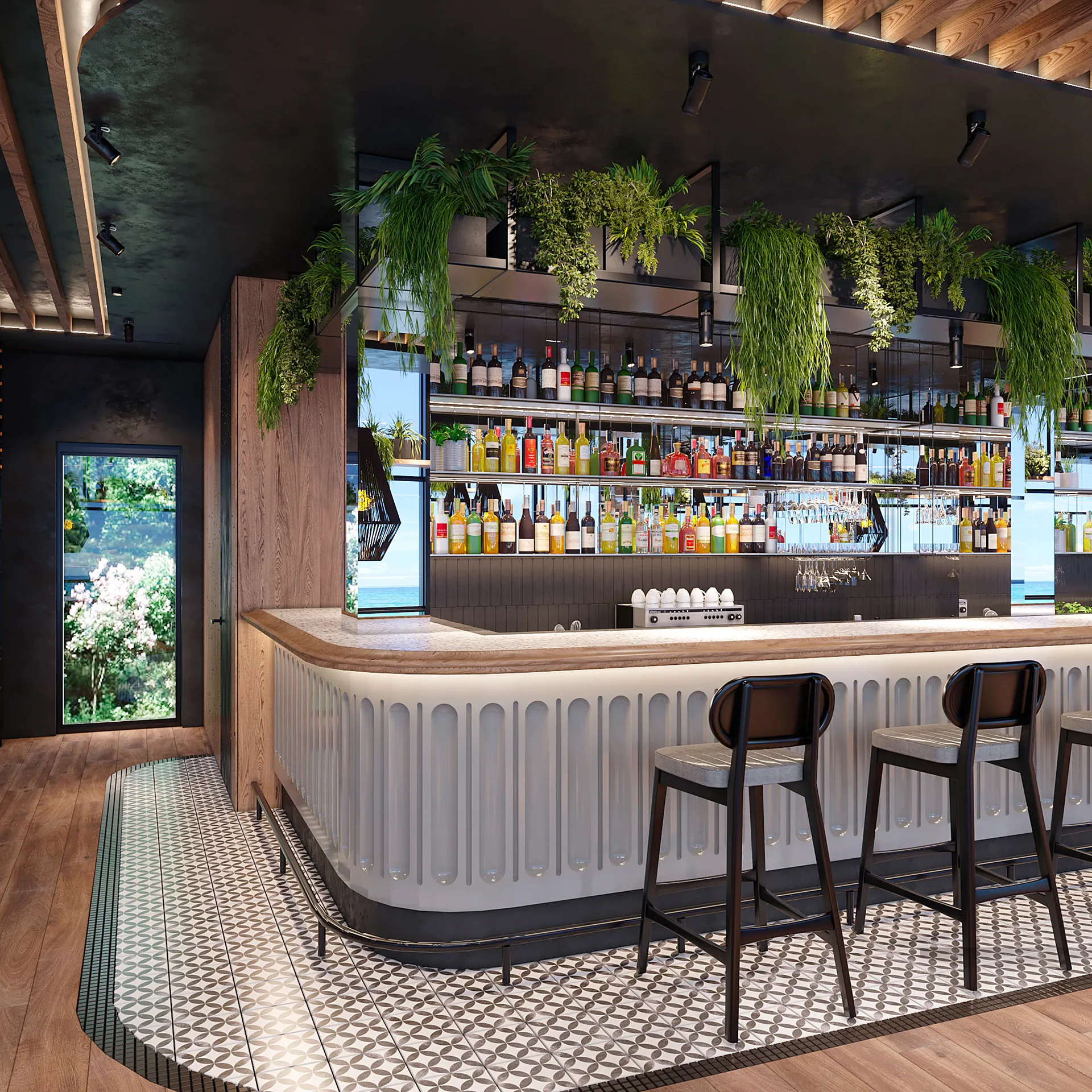 Modern Restaurant Interior Design Bar Furniture Factory Coffee Shop Counter Design Beach Restaurant Furniture Maker