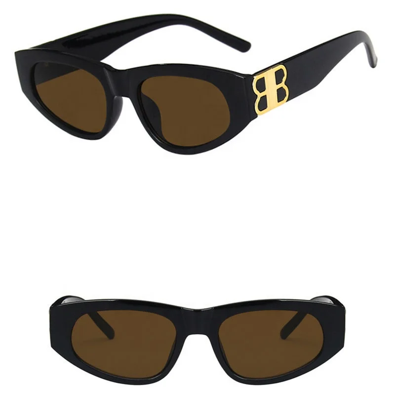 Trending Gold Color Double 8 Shape Frame Triangular Cat Eye Sunglasses Unisex Girls Sunglasses Latest Fashion