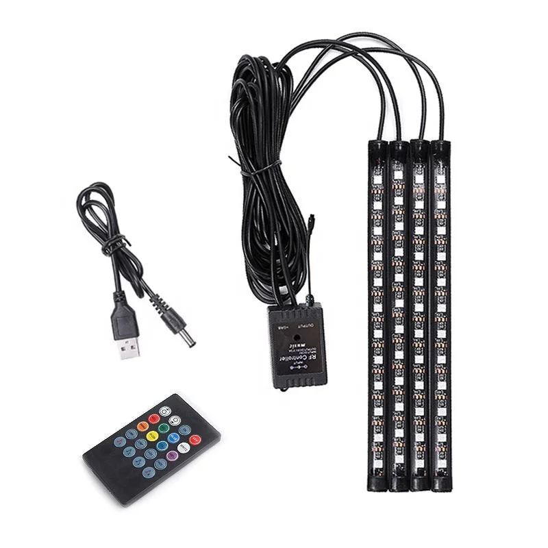Factory Wholesale APP remote sound Control RGB Car Ambient LED Light Strip In-Car Ambient Light with USB