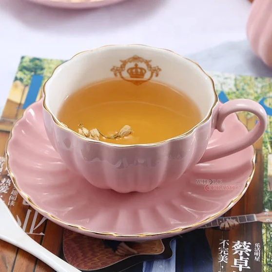 Good Quality Creative Candy-Colored Gold Rim Ceramic Coffee Set Mug Cup Saucer Pot Milk Jug Sugar Bowl Tea Set