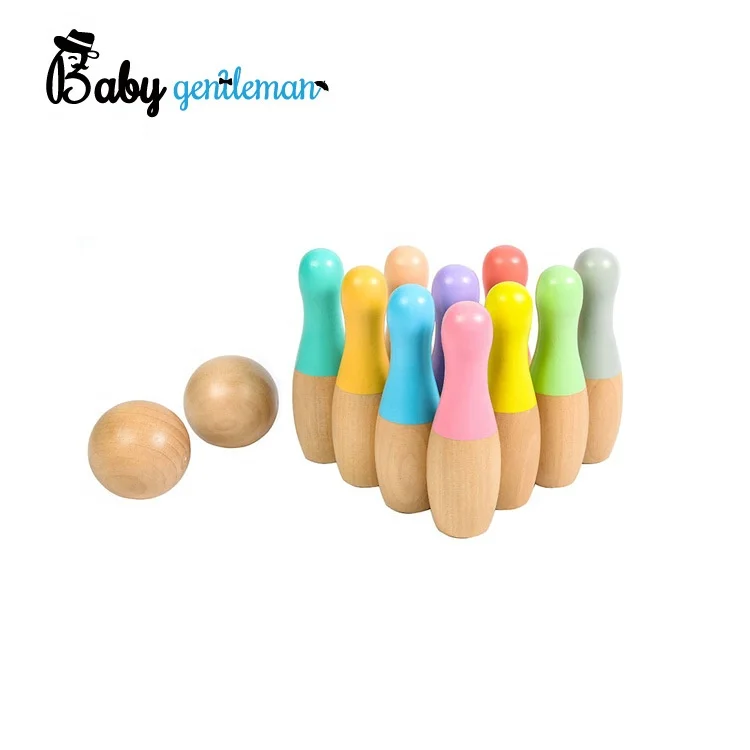 High quality indoor sports game colorful wooden bowling set toys for kids Z01448A