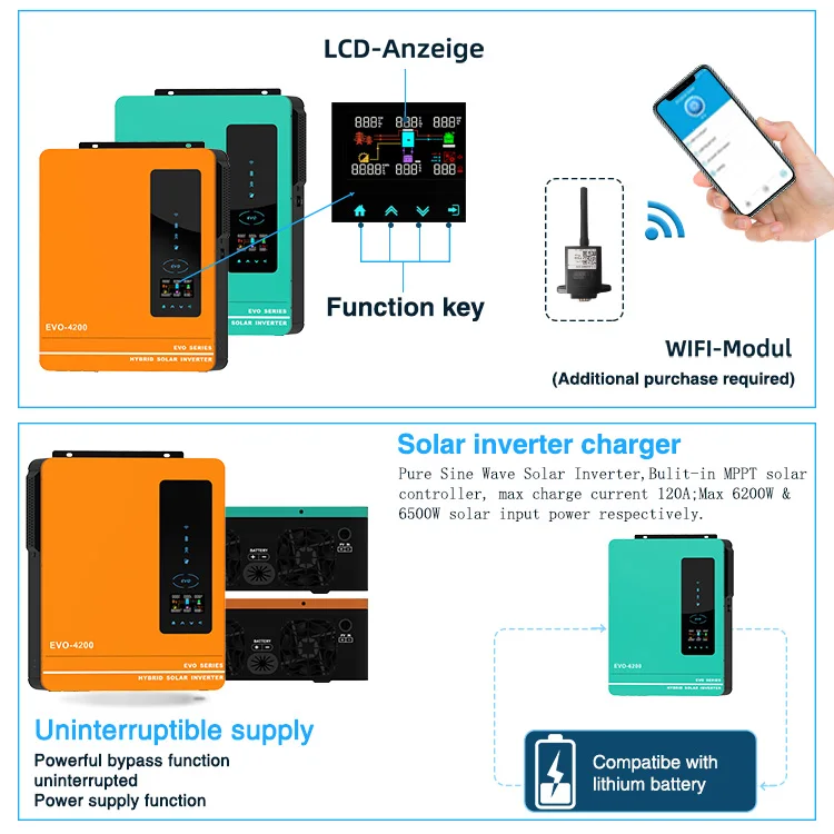 Anern 4200w 6200w off grid micro mppt solar hybrid inverter