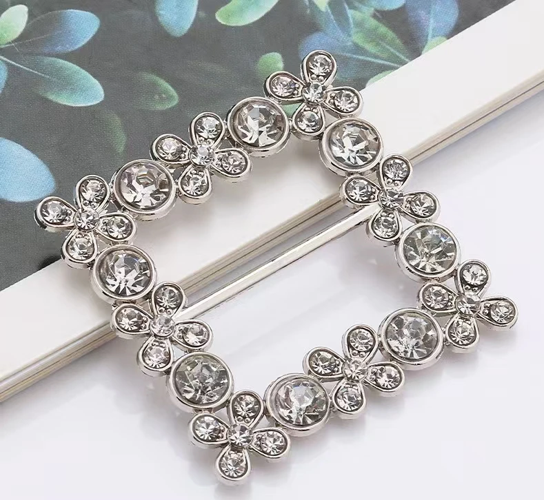 Fashion Scarf Handbag Diamond Decoration Metal Buckle Silver 15mm Square Rhinestone Garment Strap Buckle For Women