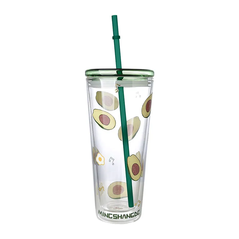 Northern Europe Ins Industry Style Double Wall glass cup Beer Coca Cold Water Drinks Cup Household Office Use with Straw and lid