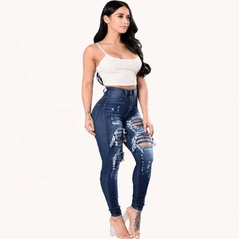 picture ripped regular fashion women jeans 2019