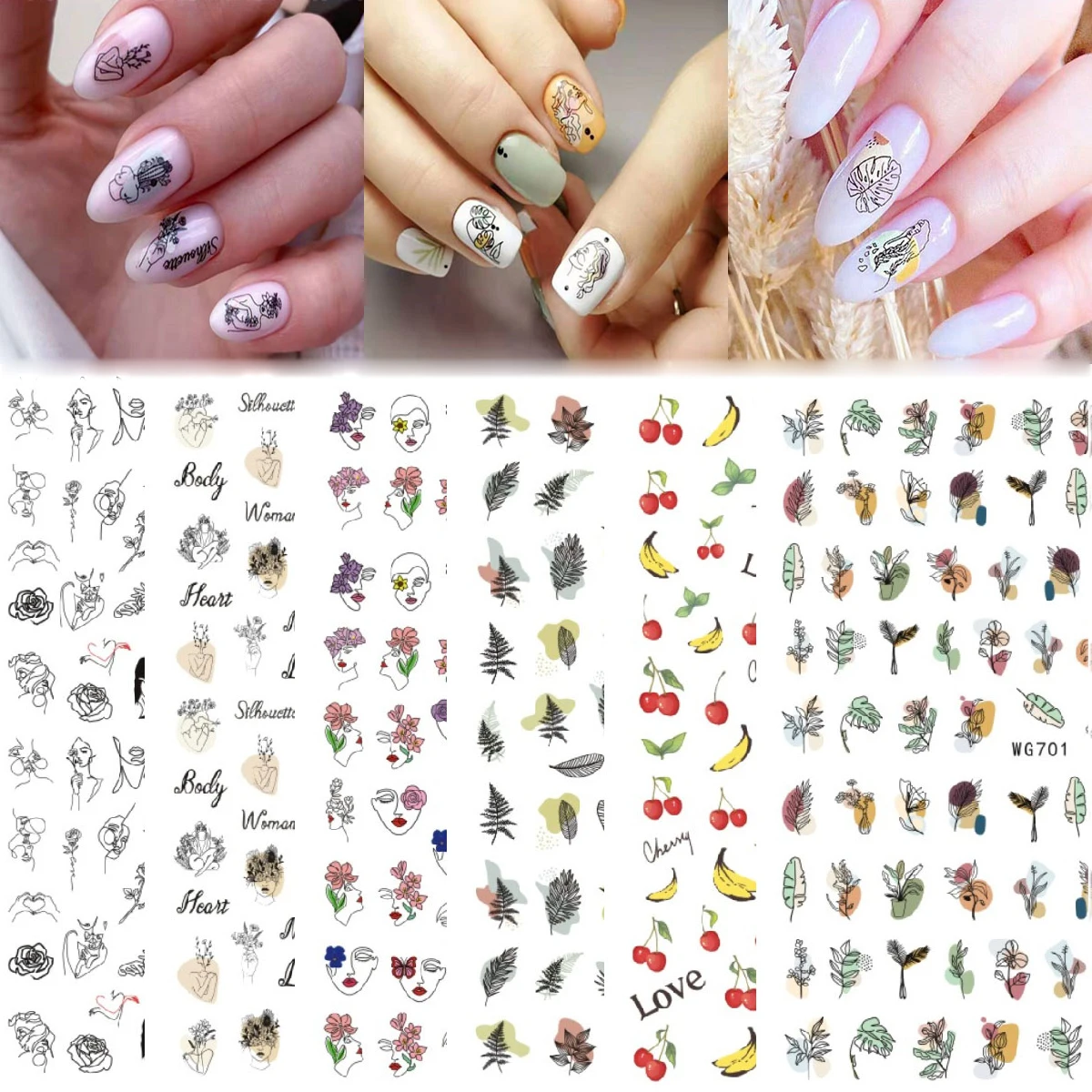 WG series Hot-sale design Nail Water Stickers Spring Simple Flower  flower  Leaves  animal Decals Slider DIY Nail Art Decoration