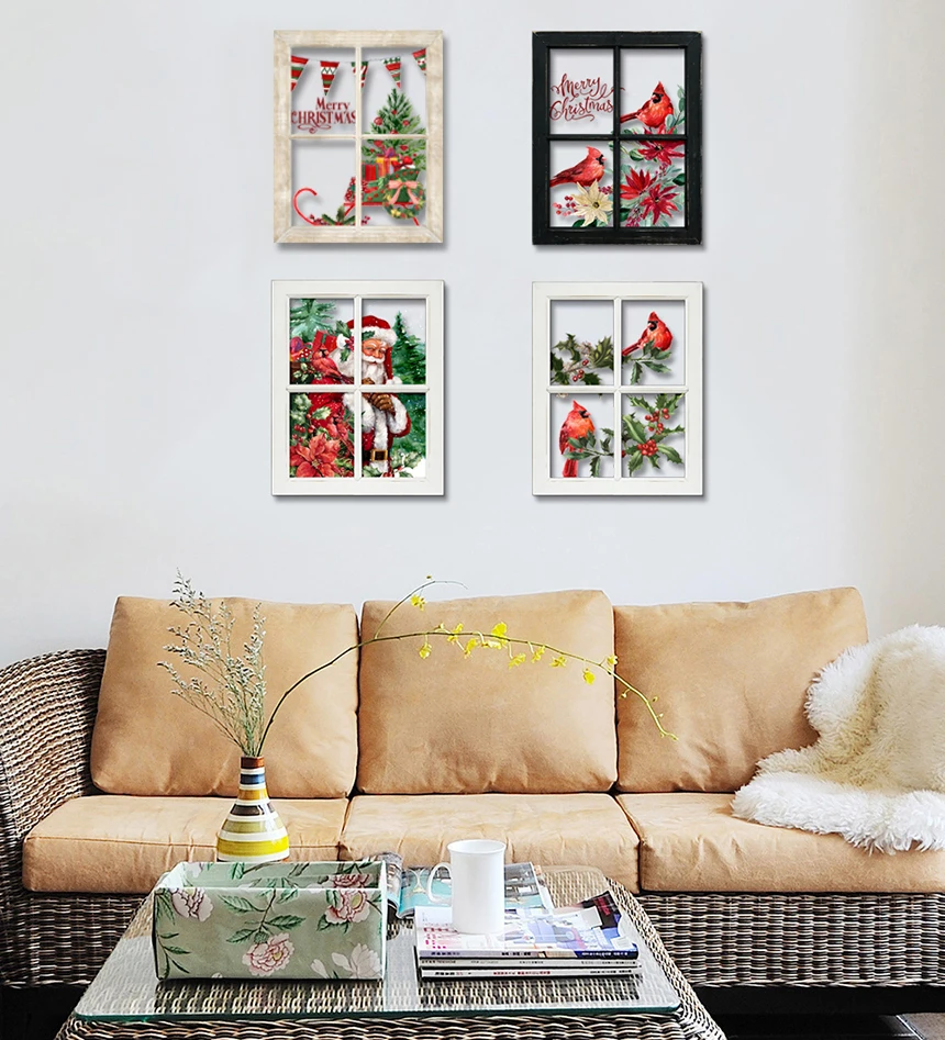 Новый продукт художественная оригинальная печать ПВХ деревянная стена искусство подарок Санты с санями рождественские украшения для стен