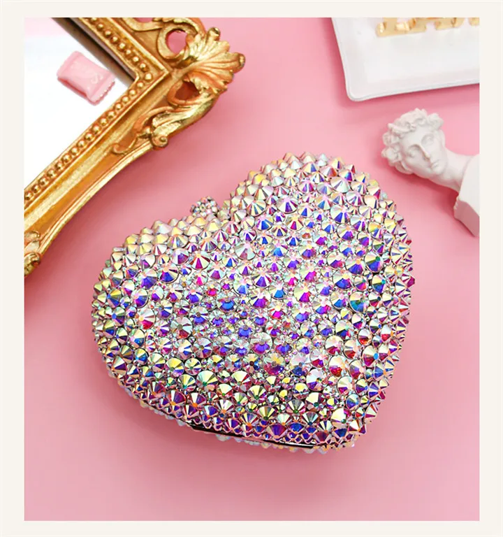 LEB1110 luxury heart shape crystal bags evening clutch women rhinestones crystal party bag