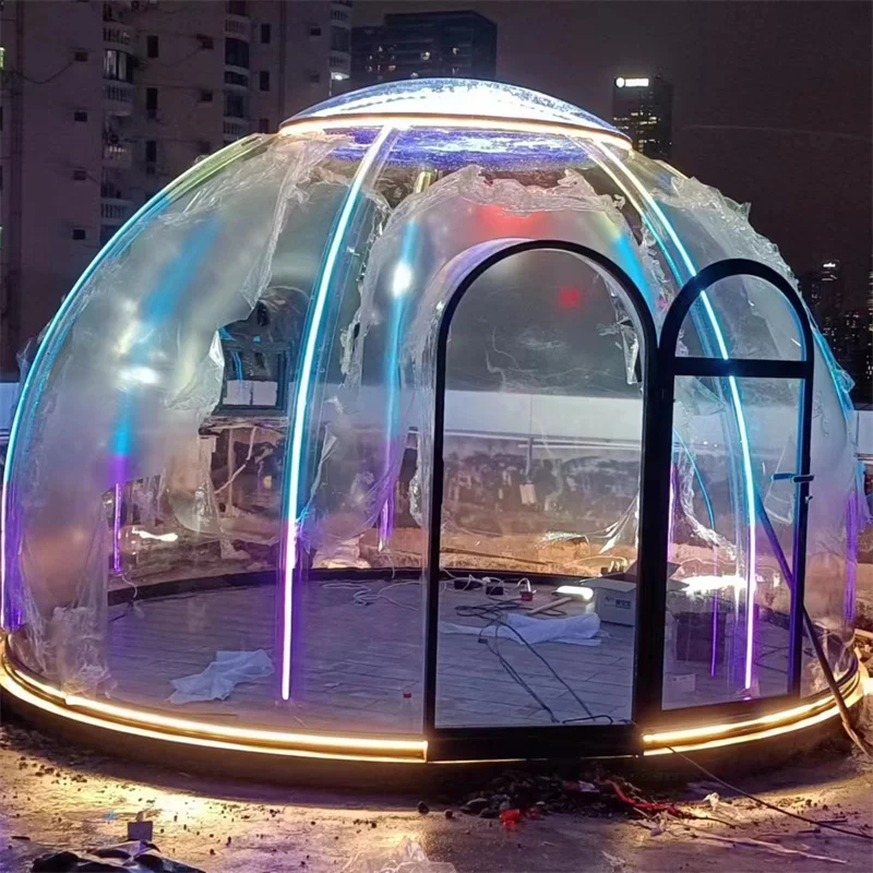 Full House Glamping Geodesic Camping dome prefab glass polycarbonate price bubble house kids