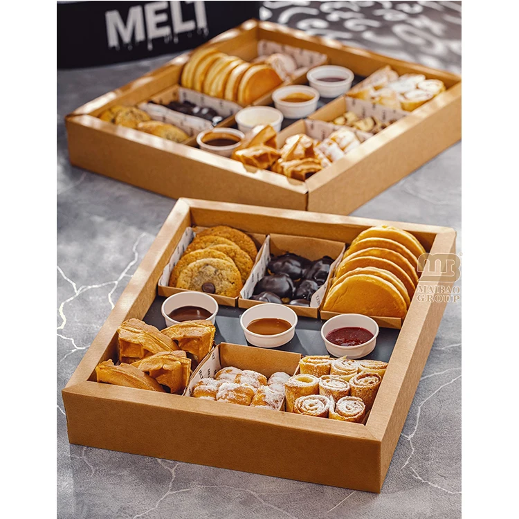 Eco friendly food grade waffles brownies pretzels dessert packing box custom chocolate dipping box sweet pastry box for waffles