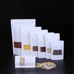 Recycle stand up pouch ziplock dried biodegradable kraft paper packaging bag with window kraft paper pouch for food