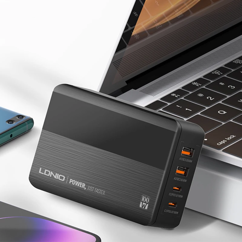 LDNIO A4809C GaN 100W Charger with Voltage Display Type C Multi Charging Port Adapter Fast Charging USB Chargers