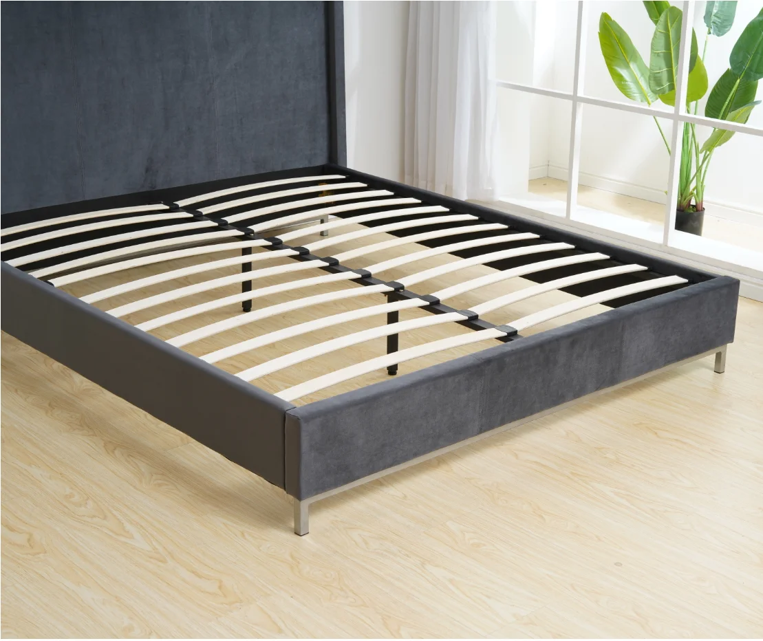 
NEW HOME LIGHT BROWN FAUX LEATHER DOUBLE BED FRAME WOOD FEET 