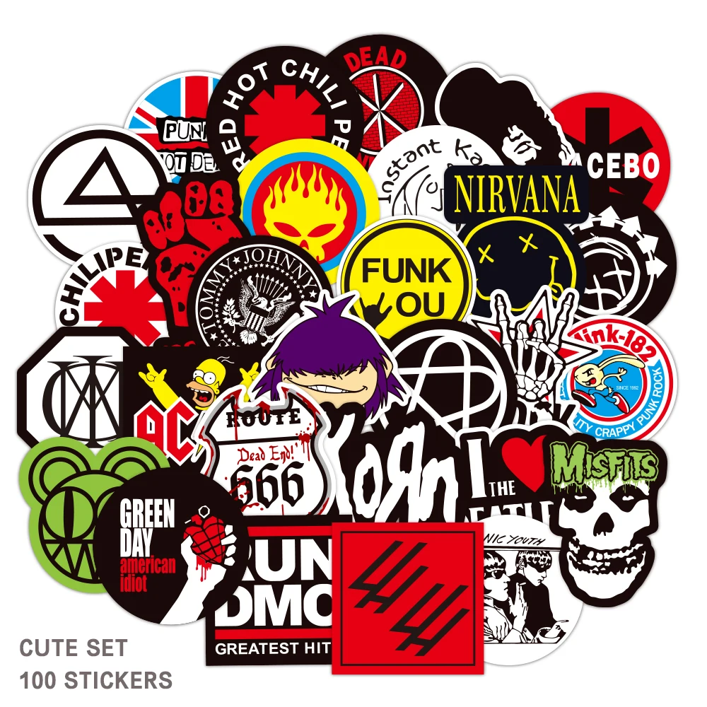 
100 Rock and Roll Stickers, Music Vintage Band Doodle Stickers DIY Guitars, Motorcycles, Luggage, Cars, and Snowboard Stickers 