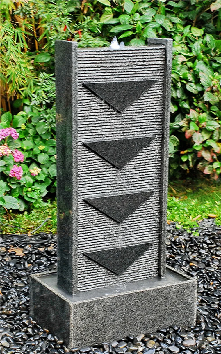 Grey Stone Water Fountains Granite Outdoor Natural Rock Hand Curved Sculpture with Electric Power Cord for Yard Art Decoration