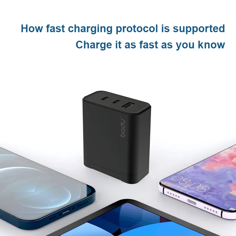 Gan Technology 65W Mini Wall Charger Dual Type-C Port 65W Fast Charging Adapter