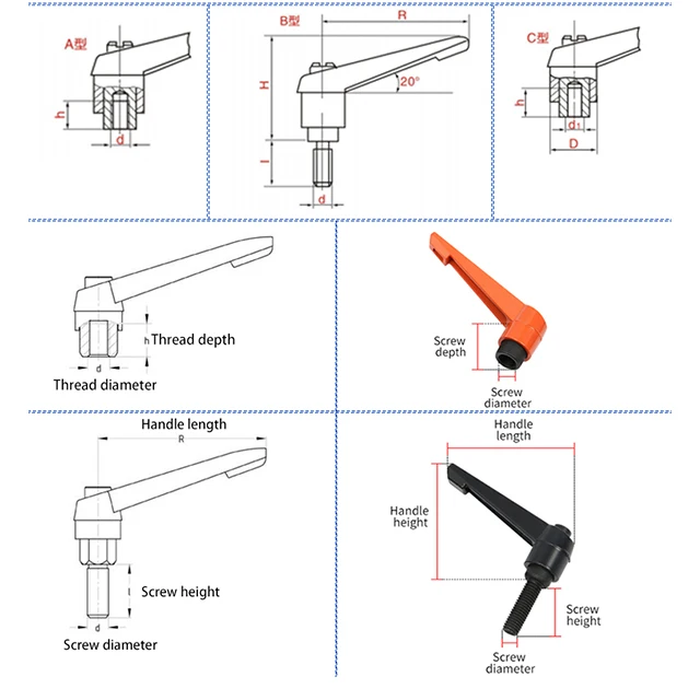 High quality adjust lever handle Straight Black Handle Adjustable Clamping Lever Female Thread lever handle for m12 5/16-18