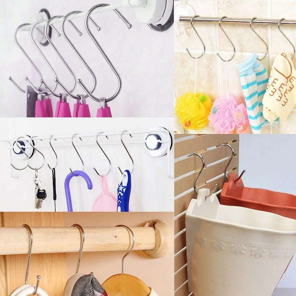 S Hooks Stainless Steel S Shaped Hooks for Hanging Mixed Size Heavy Duty Multifunctional S Hanger Hooks for Kitchen, Bedroom, Ba