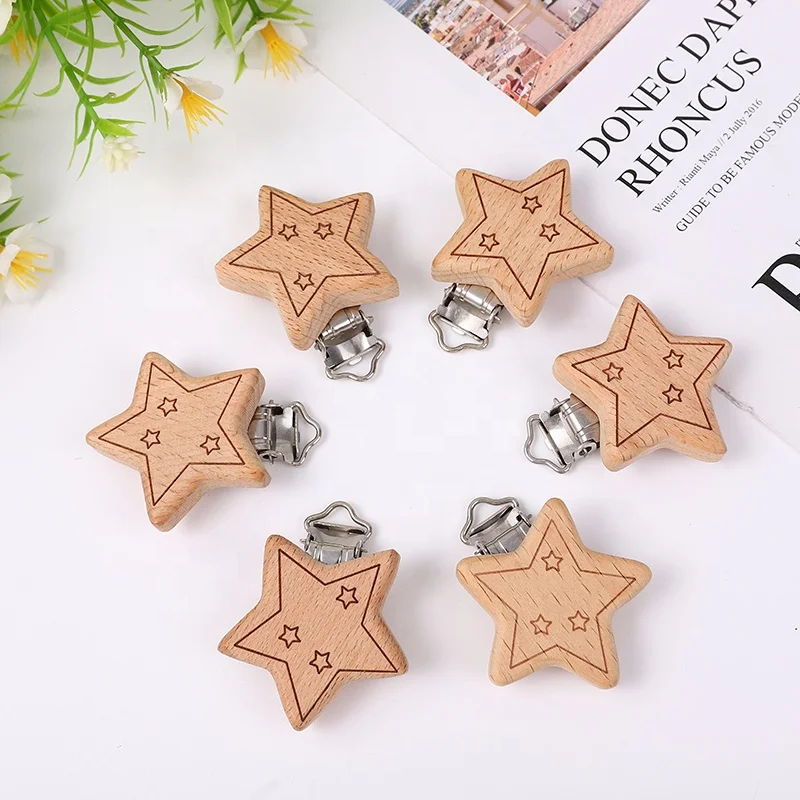 New Products Baby Toys Wooden Accessories Baby Pacifier Clip Star Shape Clips for Pacifiers
