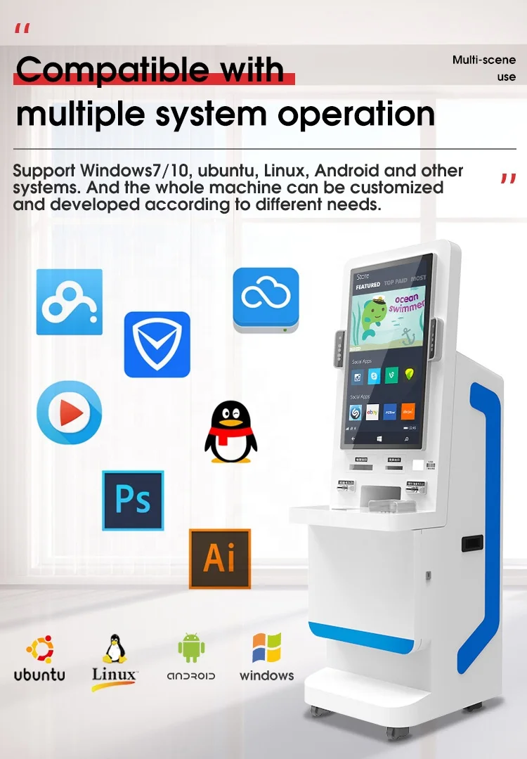 Official Management Building Self Service Kiosk Payment Terminal Metal Key Board Qr Code Scanner Printer Pos Location