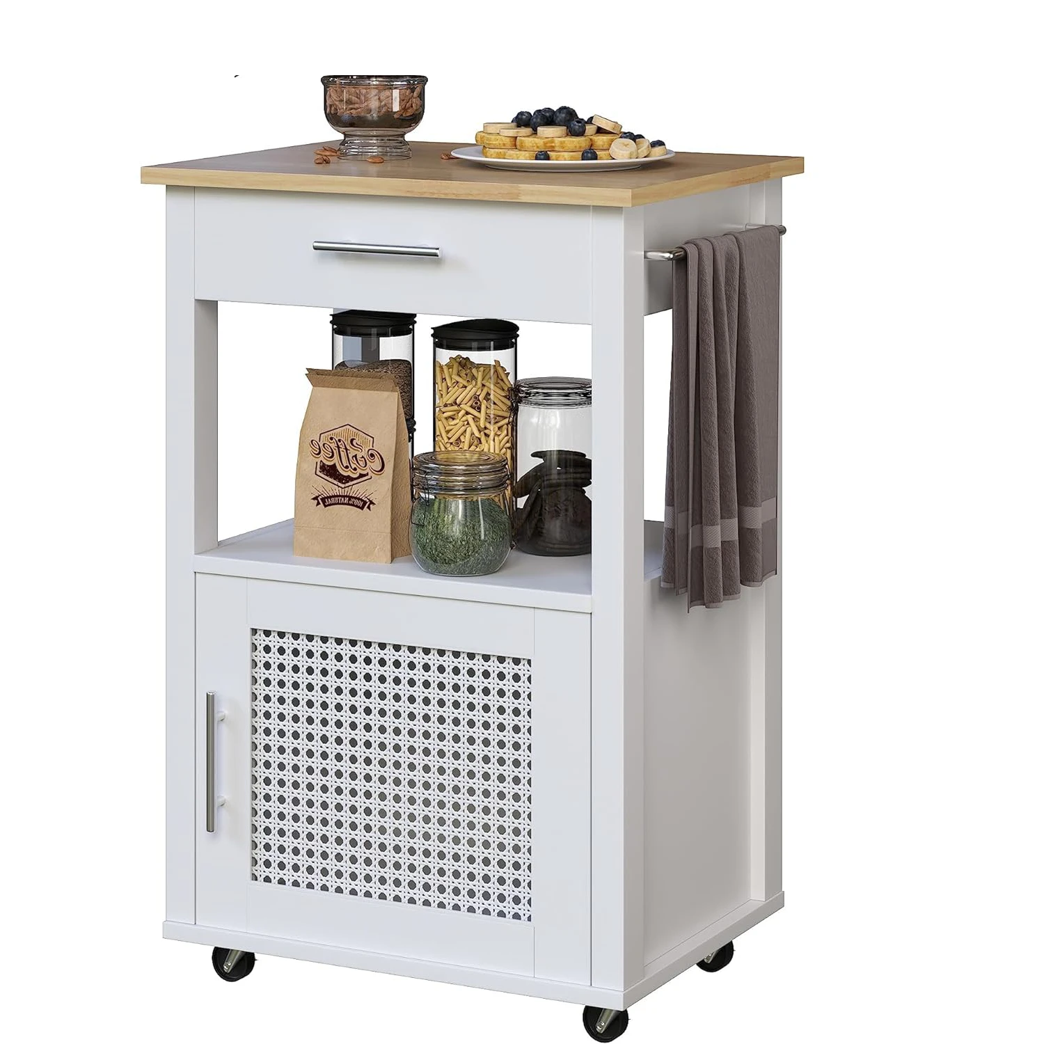 Rolling Kitchen Cart Storage Cabinet and Drawer,Small Kitchen Island Cart on Wheels with Wood Top Kitchen Trolley Cart