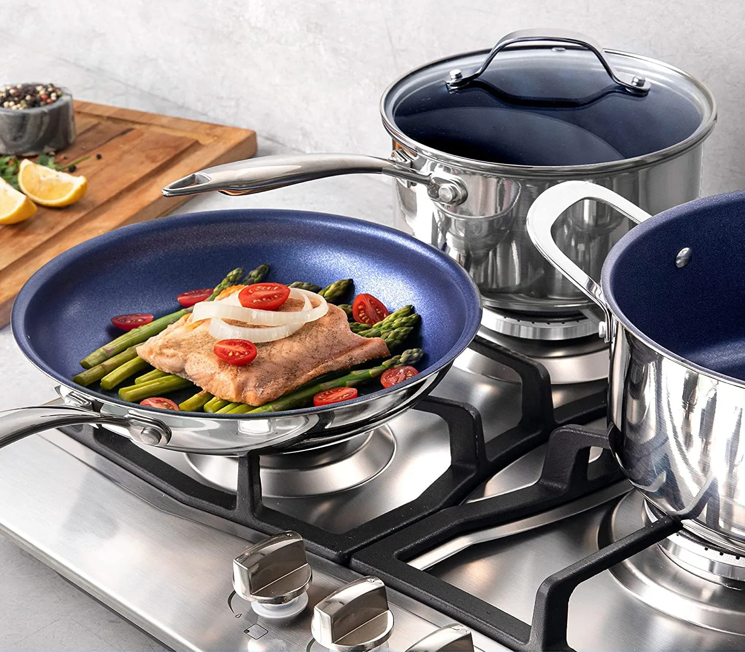 Stainless Steel Cuisine Cookware Sets Visible Flat Glass Lids Food Casserole Camping Pot Stainless Steel Cookware Pans and Pots