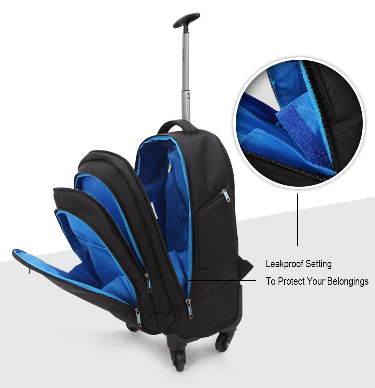 Business Travel Trolley Backpack Black Duffle Wheels Laptop Backpack 17 Inch Rolling Bag With 4 Wheels