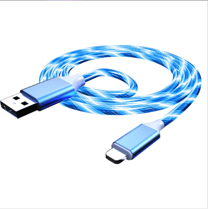Однолинейный USB-кабель для передачи данных, светящийся провод для мобильных телефонов, USB-кабель для передачи данных, светодиодный светящийся микро-кабель для передачи данных для iphone