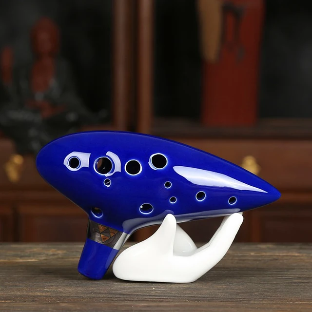 
New Arrival 12 Hole Ocarina Ceramic Alto C Legend of Zelda Ocarina Flute Blue Instrument decoration for zelda games with stand 
