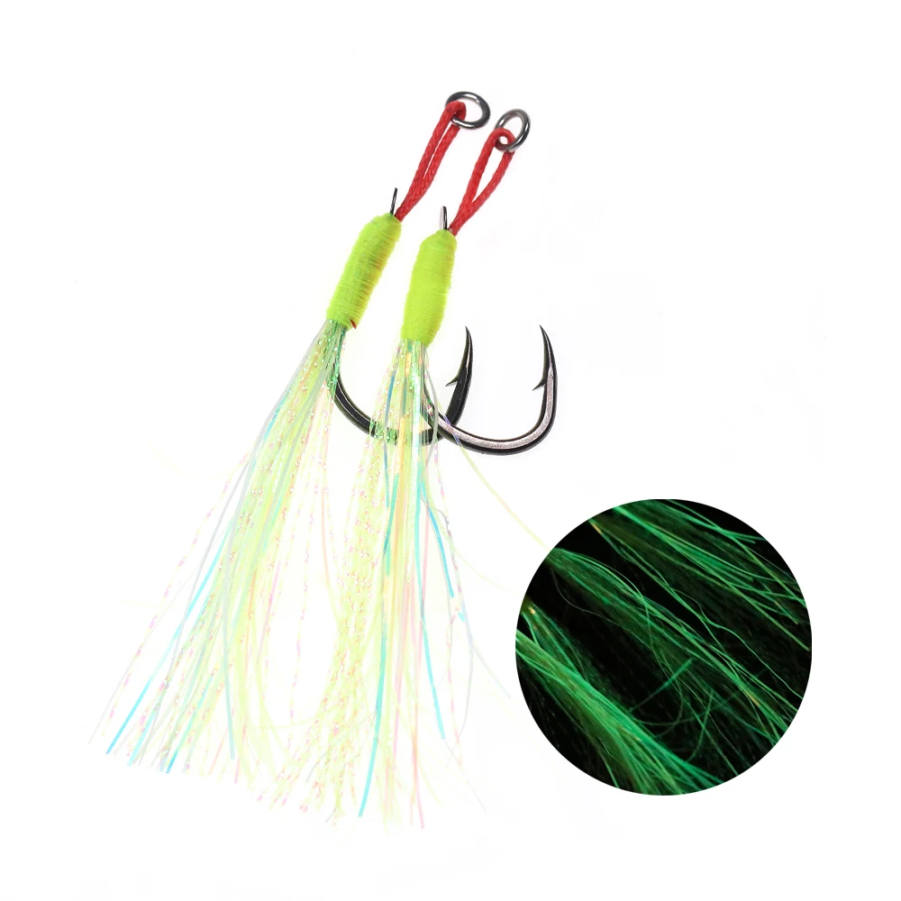 PE Braid Line Slow Jigging Single Hook with Luminous Flash Tinsel Sea Fishing Metal Cast Jig Lure Spare Hook