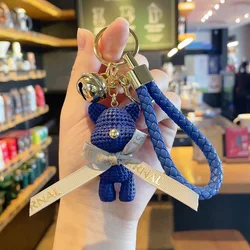 New 2022 luxury designer Llaveros pvc resin crafts yarn bow bear keychain with bell leather rope key chain