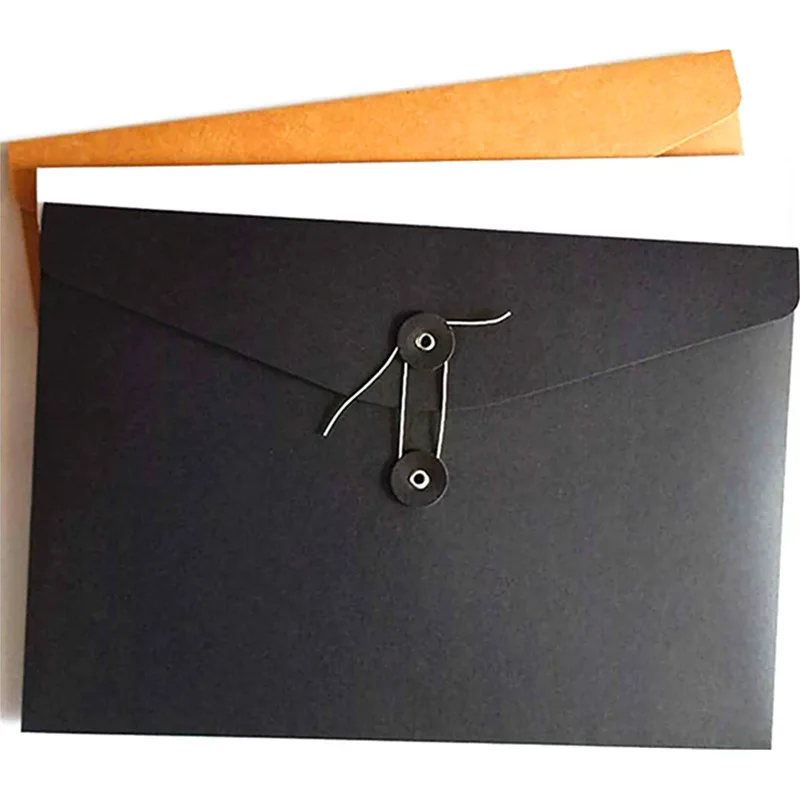 Custom Printing Jewelry Packaging Black Brown Kraft Paper Envelope with Button  Paper Mailer Bag