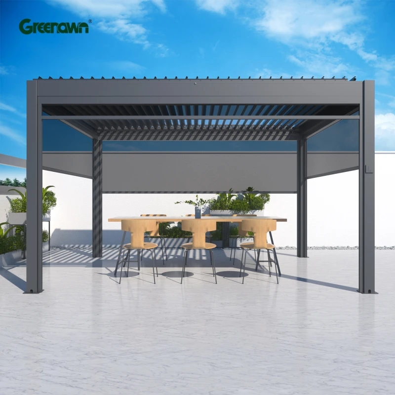 Eco- Friendly Sustainable Waterproof Customized Garden Greenhouse Aluminium Waterproof Gazebo Motorized Pergola