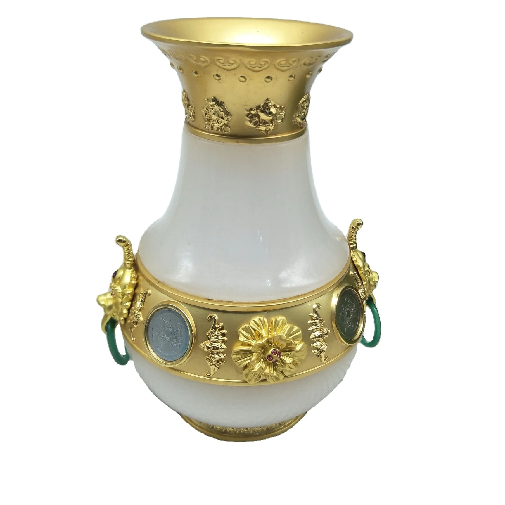 Customizable Hand engraving Creative adornment  Jade  bottle Gold And White Jade Vase for decoration home living room