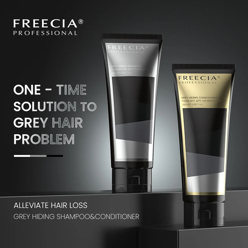 Grey hiding shampoo and conditioner Champu y acondicionador para ocultar canas black hair shampoo Freecia