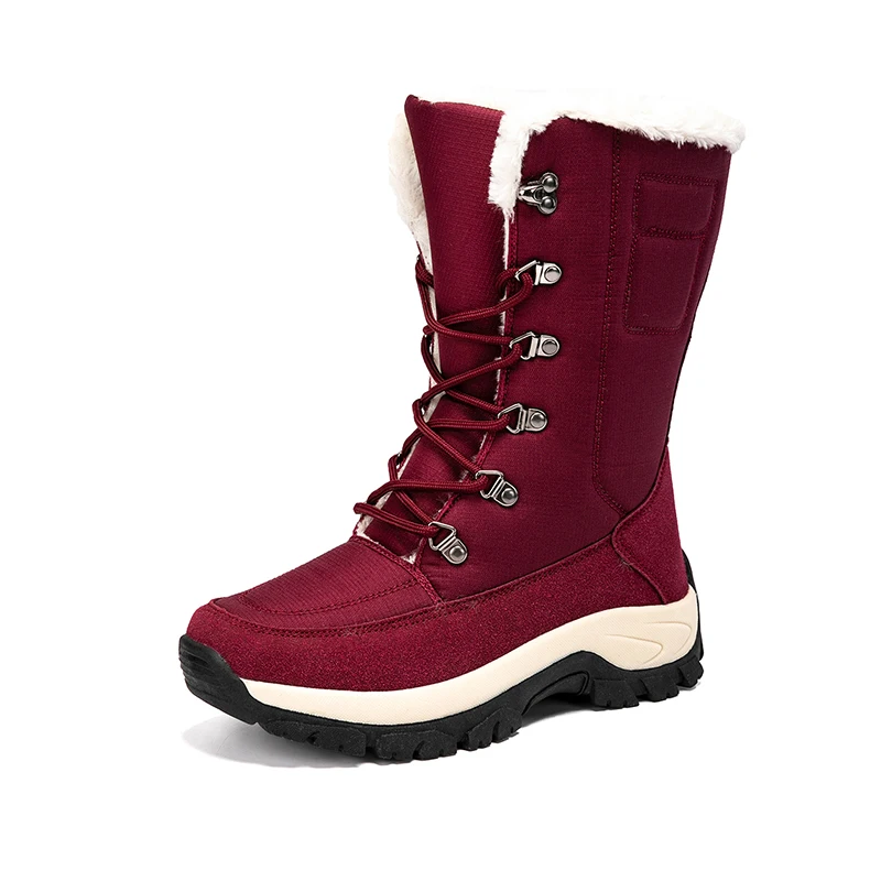 Manufacture genuine leather snow boots 2021 wholesale customization winter high top furry hiking shoes for women