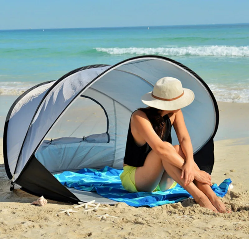 Pop Up Beach 3-4 Person Portable Instant Tent with UV Protection Sun Shade Shelter Beach Cabana Tent with Carry Bag Sandbag