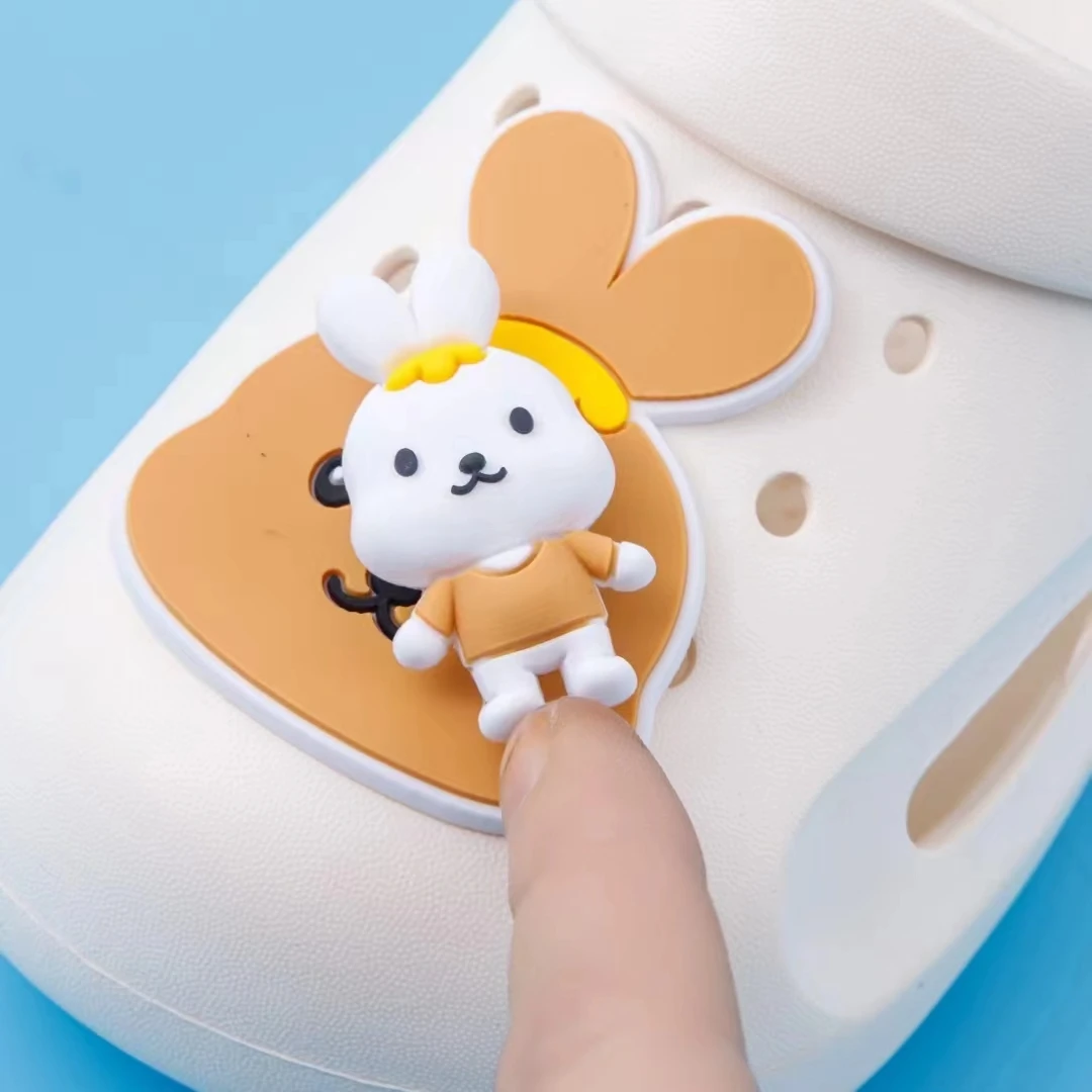 New Summer Beach Sandals Slides EVA Foam Shoes for Kids with Bear and Rabbit Removable Soft Rubber Decorations