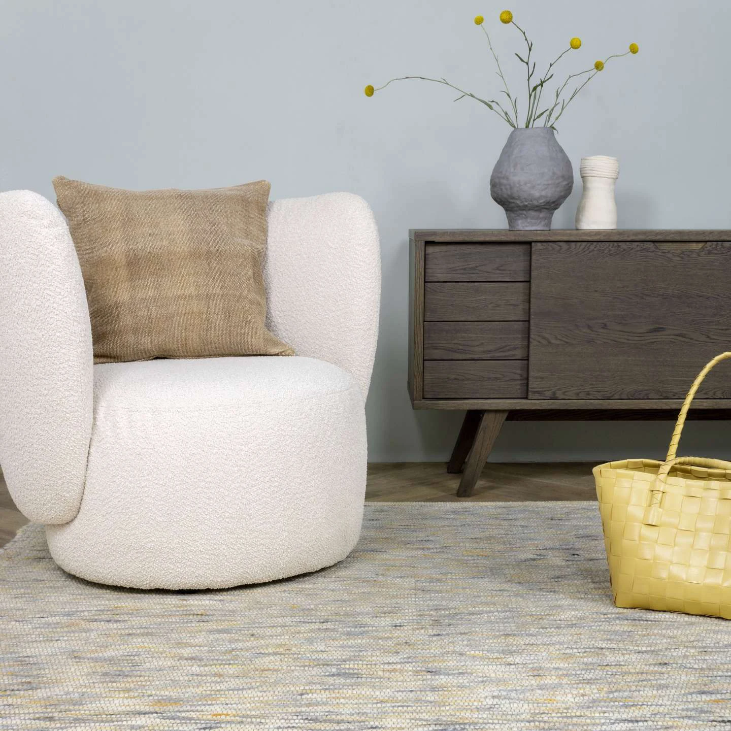 Modern Accent Chair with Wingback Polibi Lambskin Sherpa Tufted Side Chair for Bedroom Living Room Stay Sheepskin Lounge Sofa