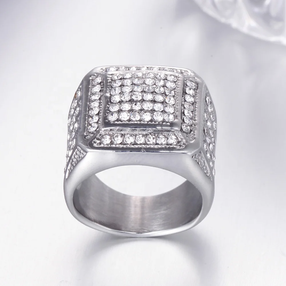 
Factory supply gold-plated ring stainless steel fashion male zircon silver ring 316l stainless steel ring wholesale 