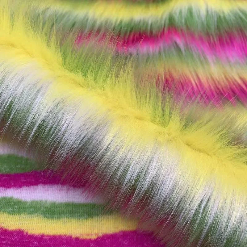 5/6 color jacquard rainbow long pile fake fur fabric artificial faux fur fabric very soft one