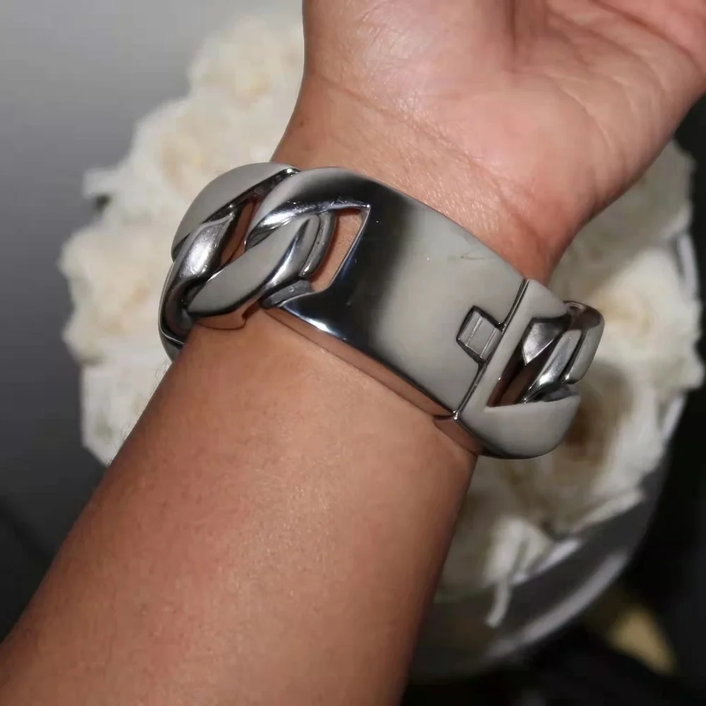 2023 New Stainless Steel Chunky Cuban Link Chain Silver Fine Jewelry Necklaces For Women