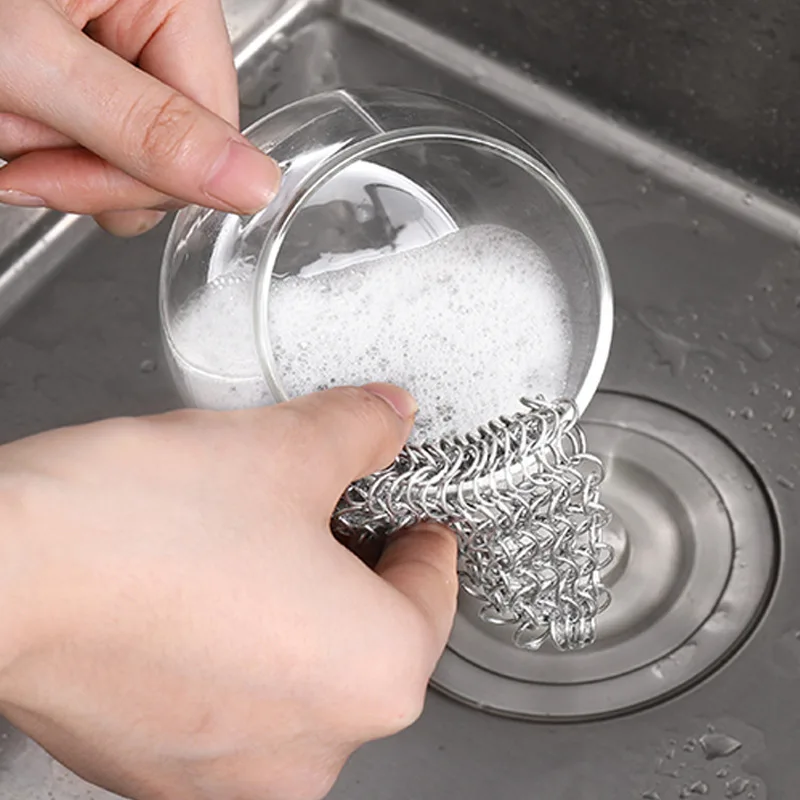 Wholesale Stainless Steel Cookware Brush Pot Net Metal Ring Wash Clean Scrubber Kitchen Tools